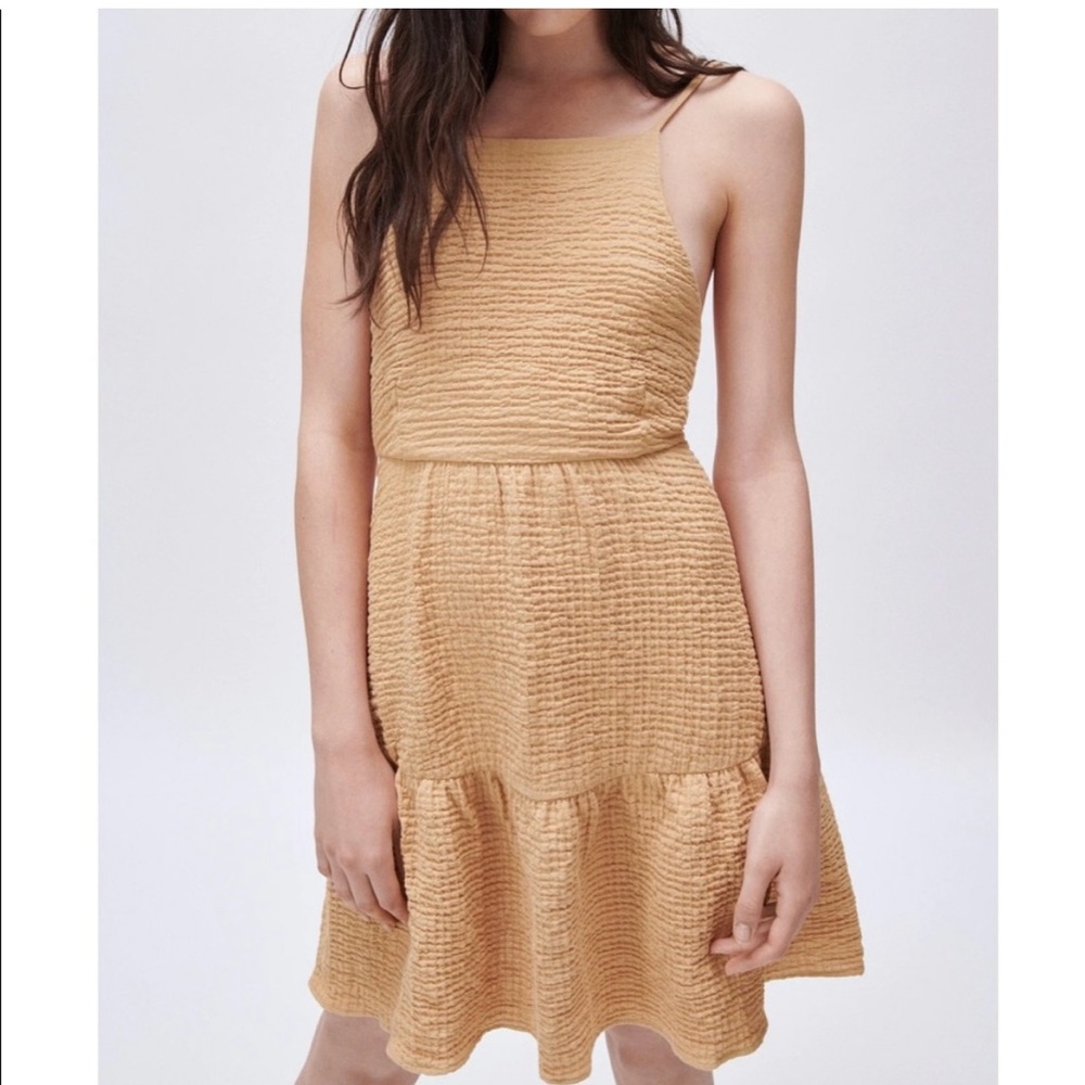 Zara Tan Ruched Tiered Sundress